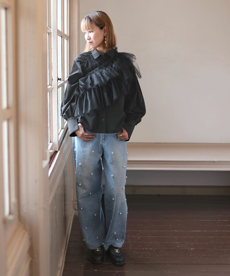 Charmant sac チュールブラウス ブラック　完売品　未使用に近い Charmant sac チュールブラウス ブラック 完売品 未使用に近いの