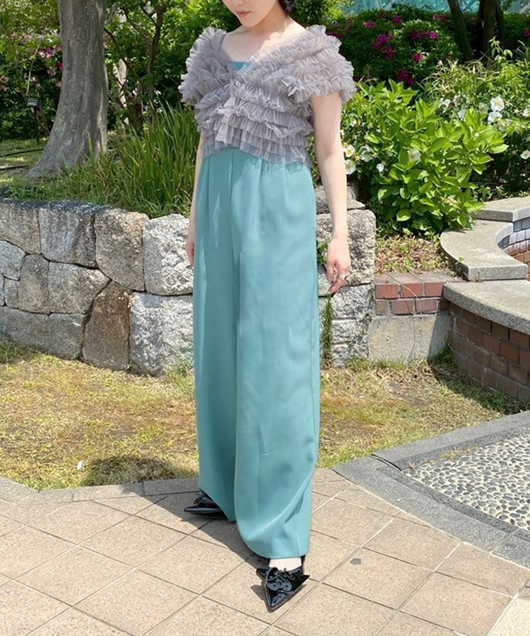 【タグ付】ANDRESD　チュールベストオールインワンドレス M ブルー ワイド ANDRESD】チュールベストオールインワンドレス | アンドレスド
