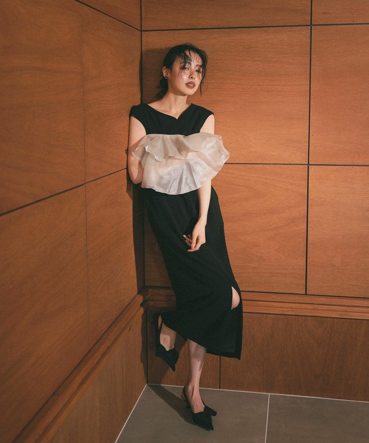 glossy multi ruffle dress