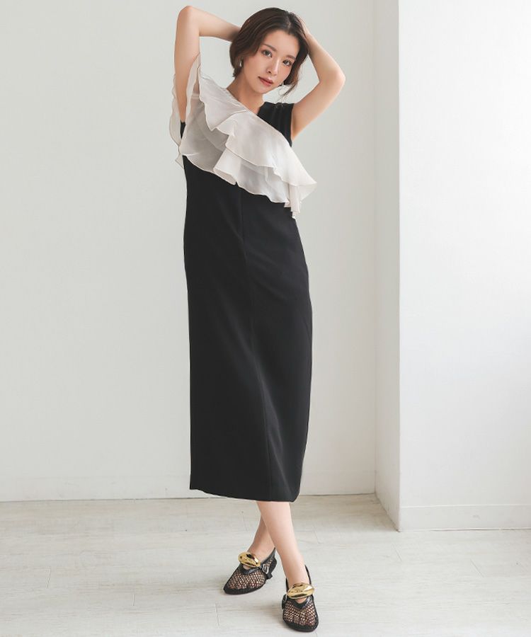 glossy multi ruffle dress