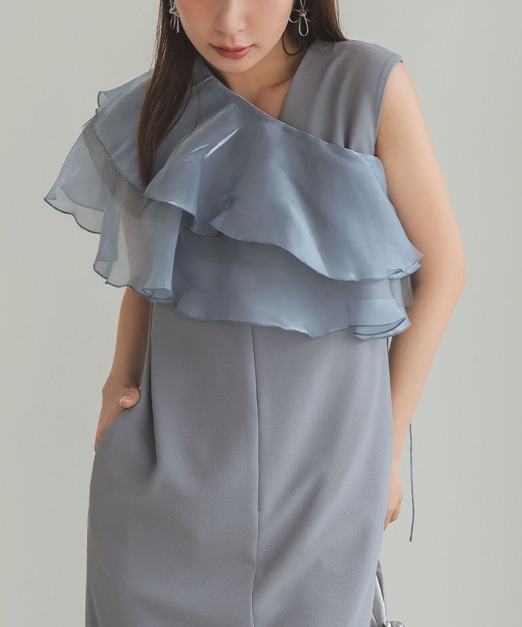 glossy multi ruffle dress