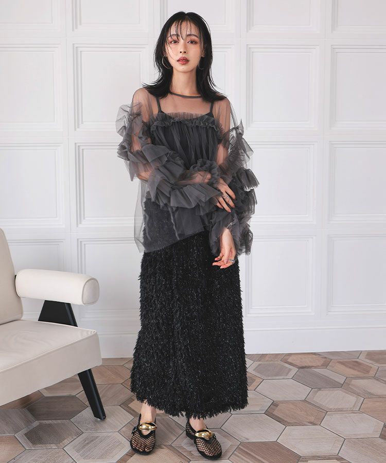 ANDRESD / decorative tulle tops / チャコール ZOZO限定アイテム】all in one × decorative tulle tops
