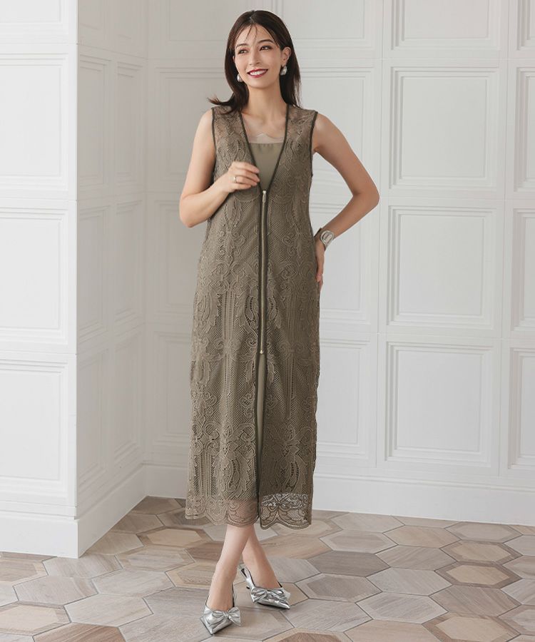 【ANDRESD】 ケミカルレースジッパードレス セール】ケミカルレースジッパードレス / chemical lace zipper