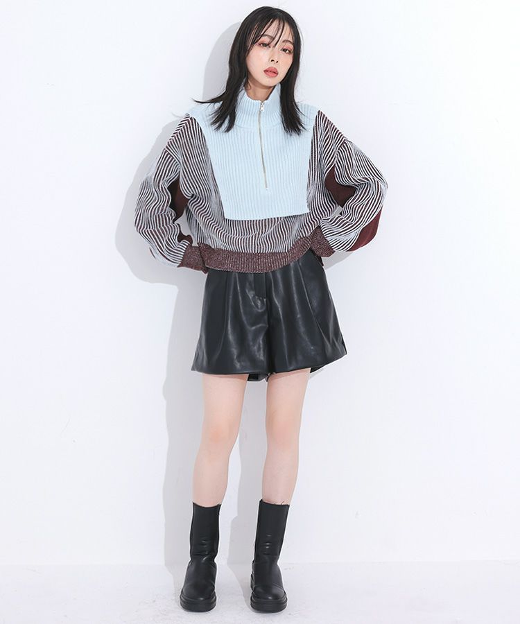 【sheller美品】レザーチェックショートコート ショートパンツ DAY CLOSET ピーコート pコート 「non-no1.2月合併号掲載