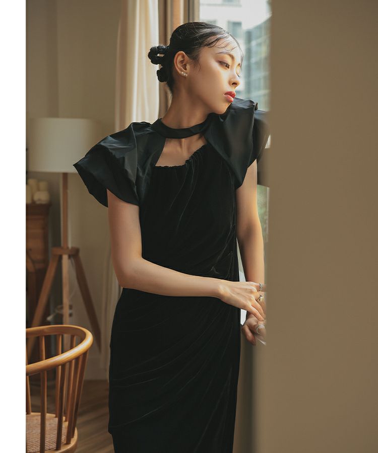 drape velour dress[8FS]