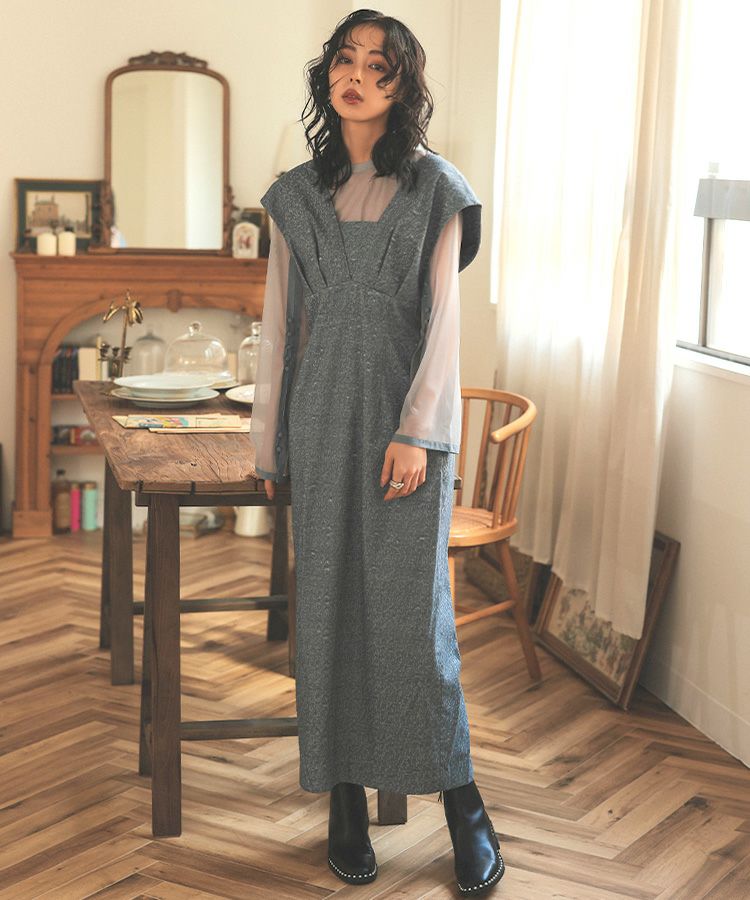 アンドレスド　V line ジャガードドレス ジャンスカ ANDRESD ドレス V line jacquard dress Vラインジャガードドレス