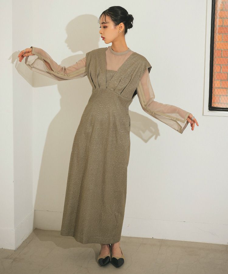 お値下げ済【ANDRESD】Vラインジャガードドレス ANDRESD ドレス V line jacquard dress Vラインジャガードドレス