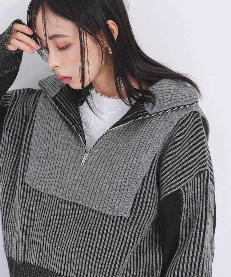 バイカラーハーフZIPニット