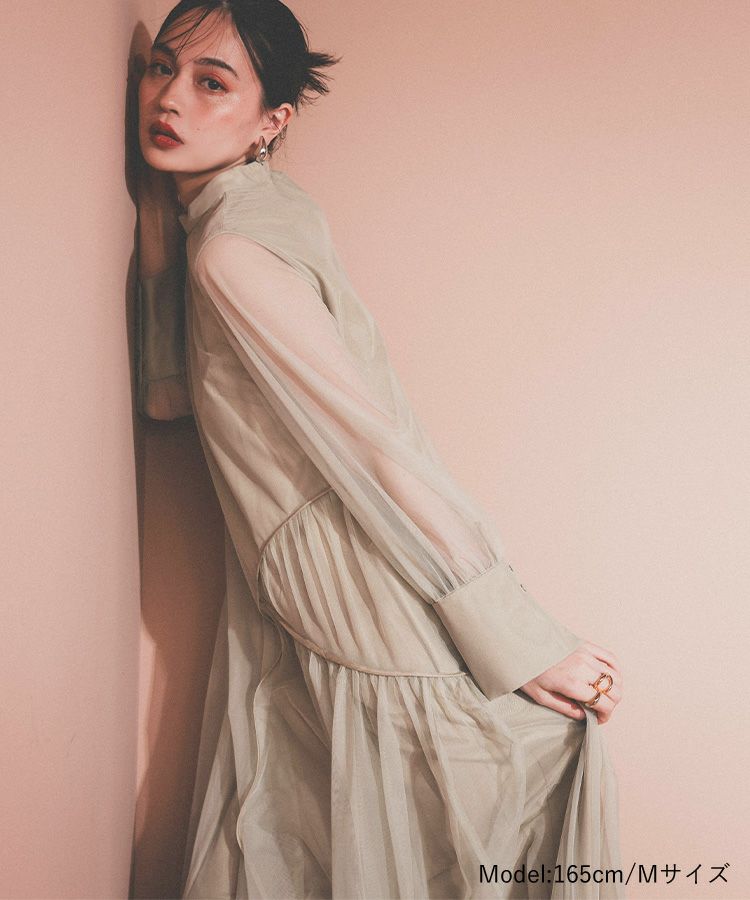 piping tulle dress Aライン　ワンピース　ドレス チュールパイピングAラインドレス | PourVous（プールヴー