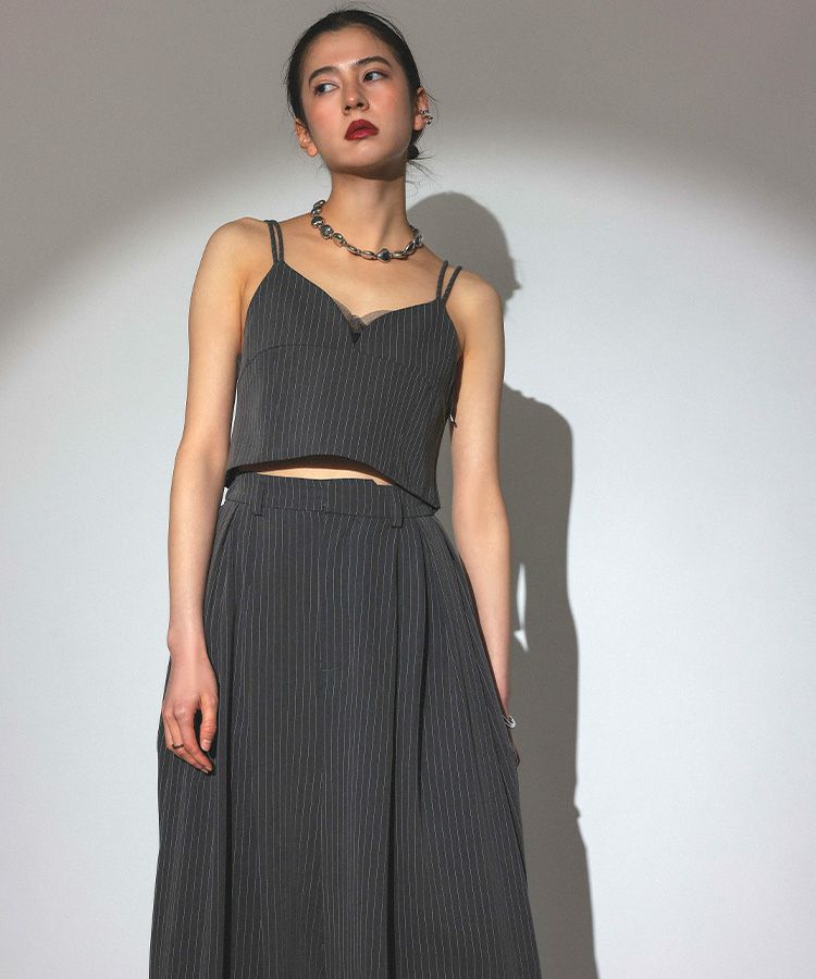 pinstripe bustier wide pants dress