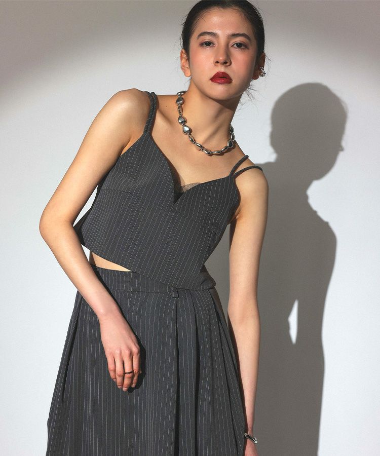 pinstripe bustier wide pants dress