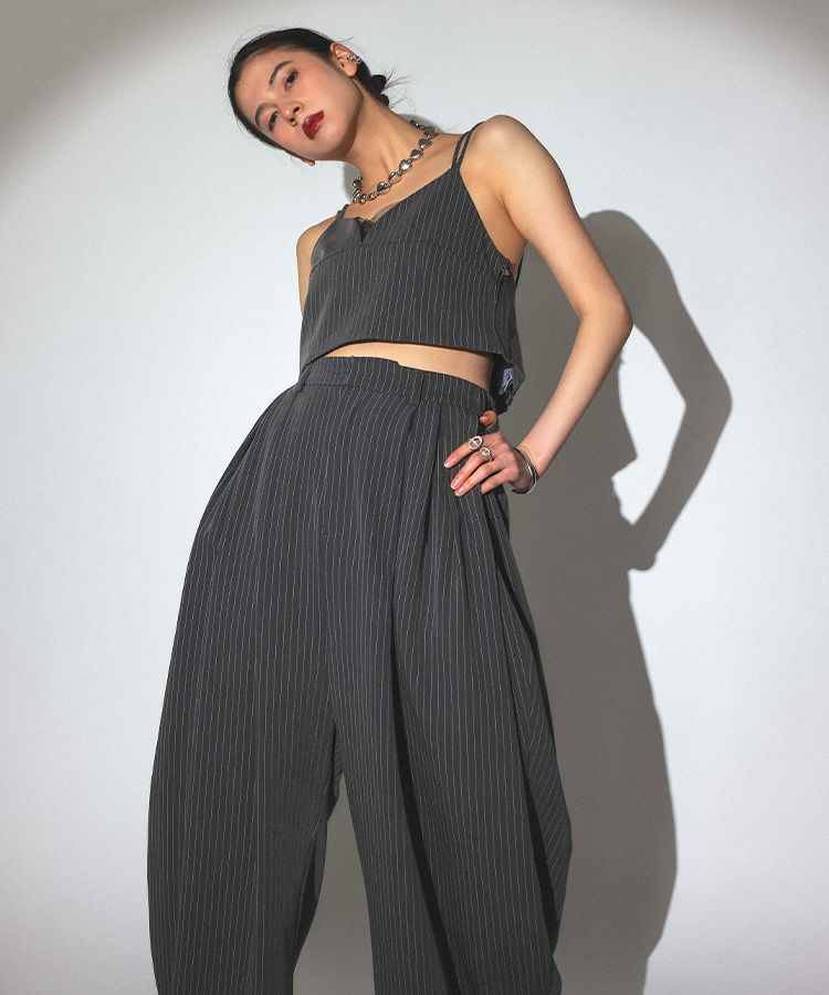 pinstripe bustier wide pants dress