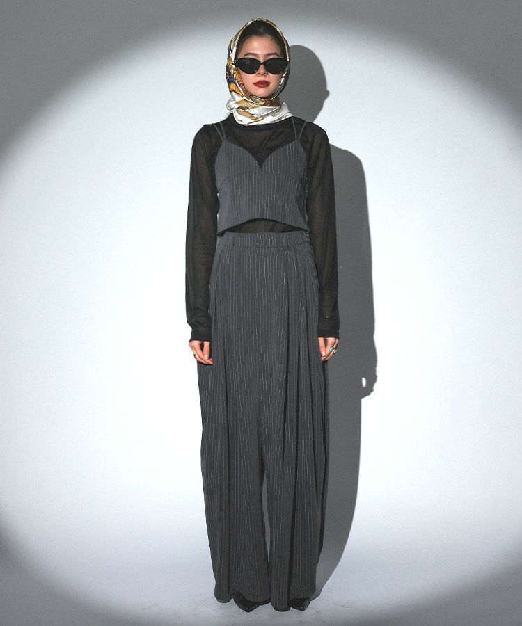 pinstripe bustier wide pants dress
