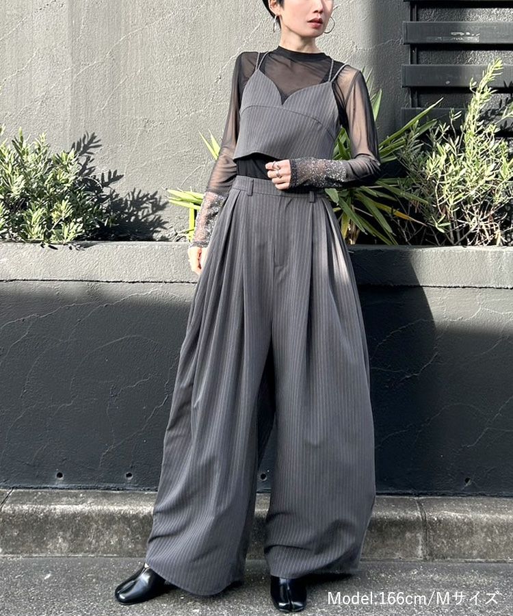 pinstripe bustier wide pants dress