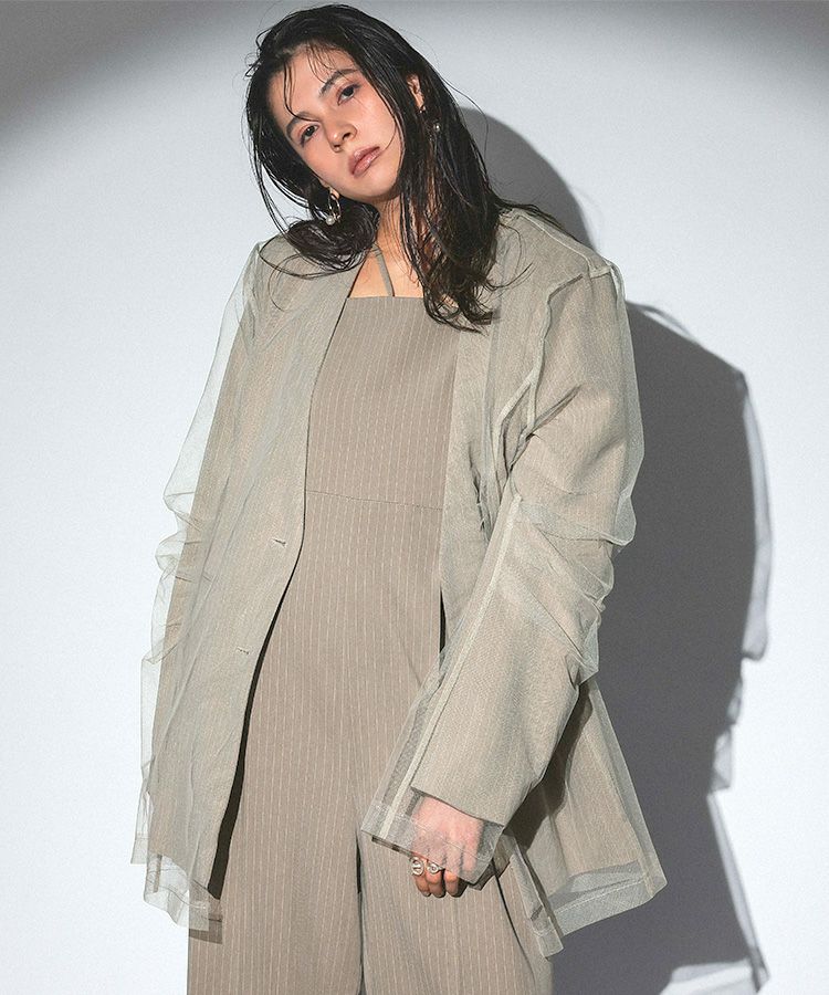 stripe layered tulle jacket