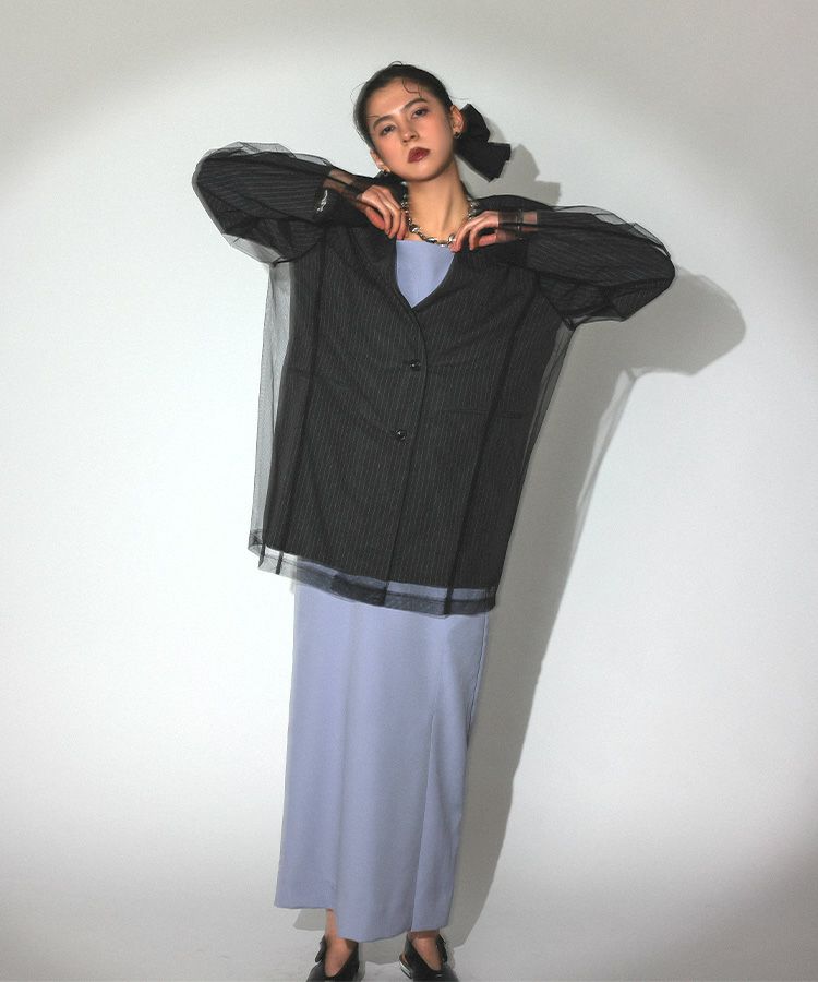 andresd stripe layered tulle jacket グレー ストライプレイヤードチュールジャケット / stripe layered tulle