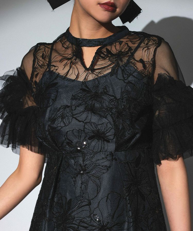 key neck embroidery dress | ANDRESD