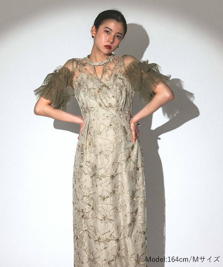 Key neck embroidered dress by ANDRESD Niana