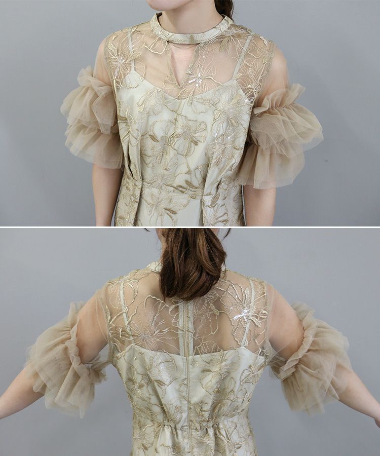 ANDRESD key neck embroidery dressイエロー S ANDRESD key neck embroidery dressイエロー S key neck embroidery