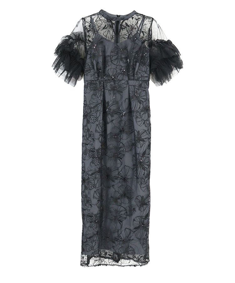 key neck embroidery dress