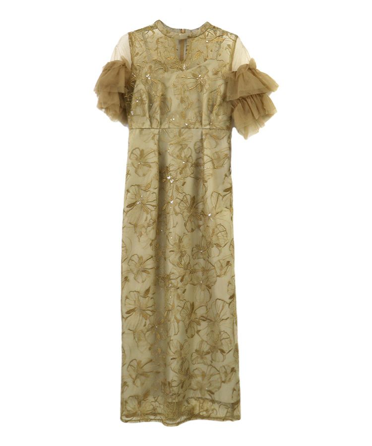 key neck embroidery dress