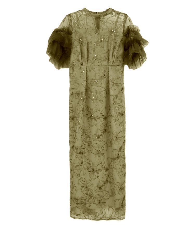 key neck embroidery dress