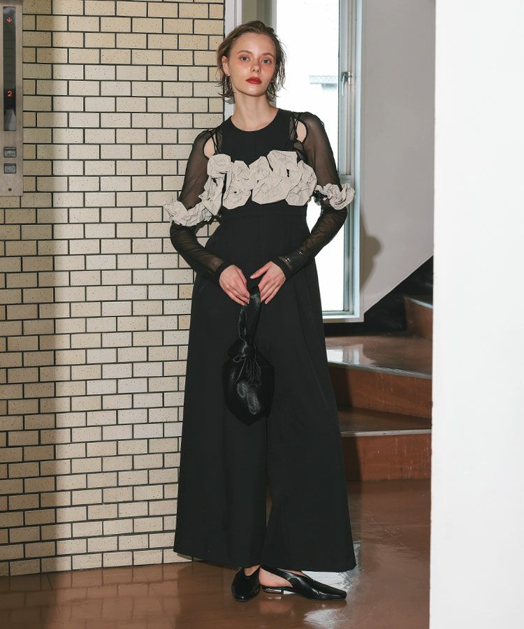 ruffled bustier pants dress