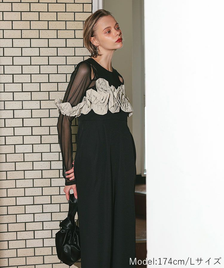 ruffled bustier pants dress
