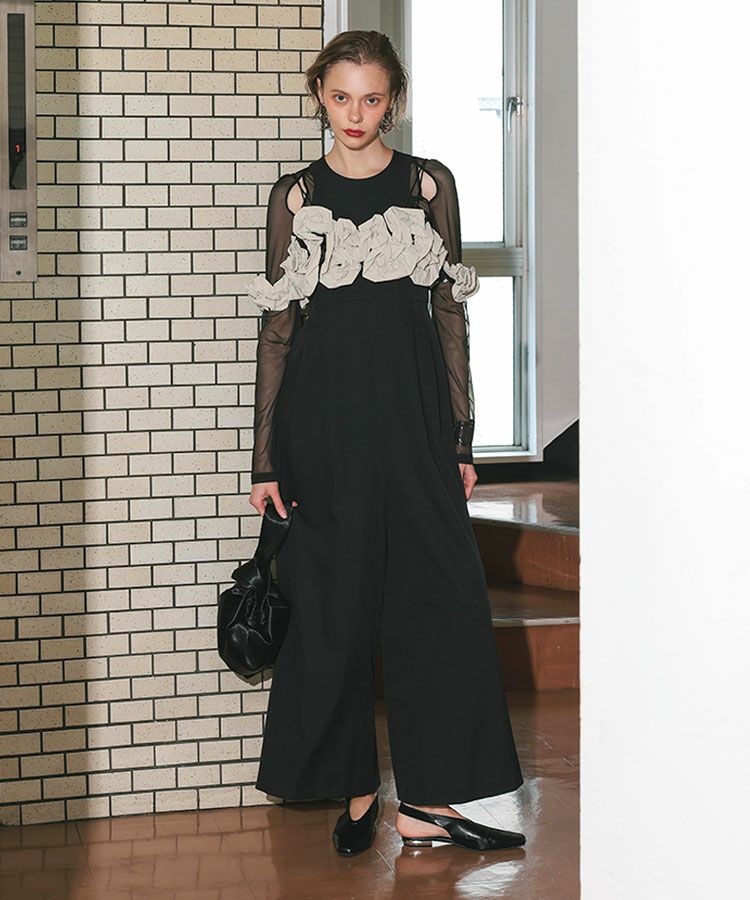 ruffled bustier pants dress
