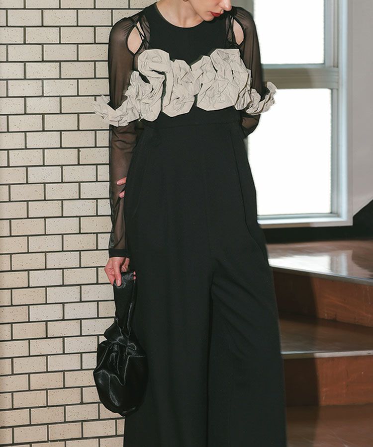 ruffled bustier pants dress