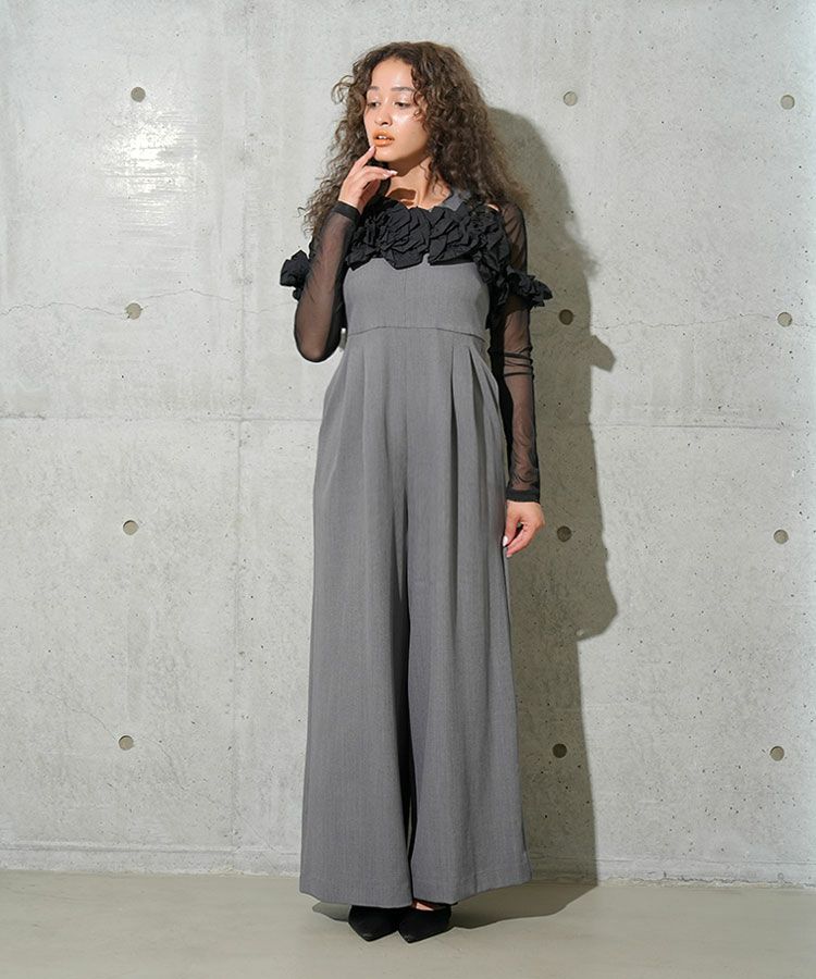 ruffled bustier pants dress