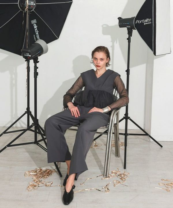 peplum tulle set up pants dress