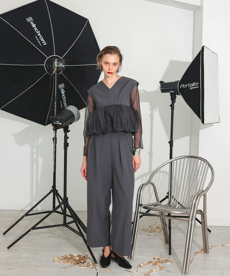 peplum tulle set up pants dress