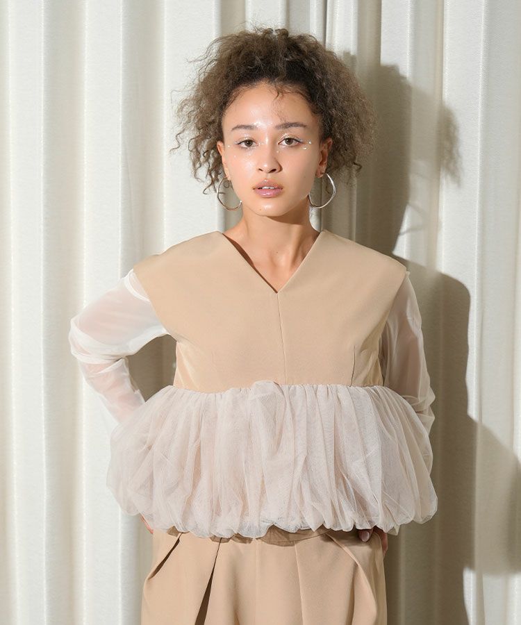peplum tulle set up pants dress[8FS]