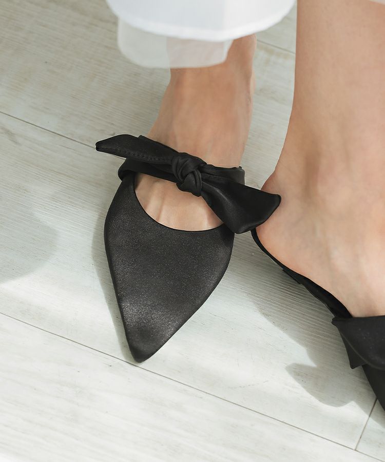 サテンリボンミュール