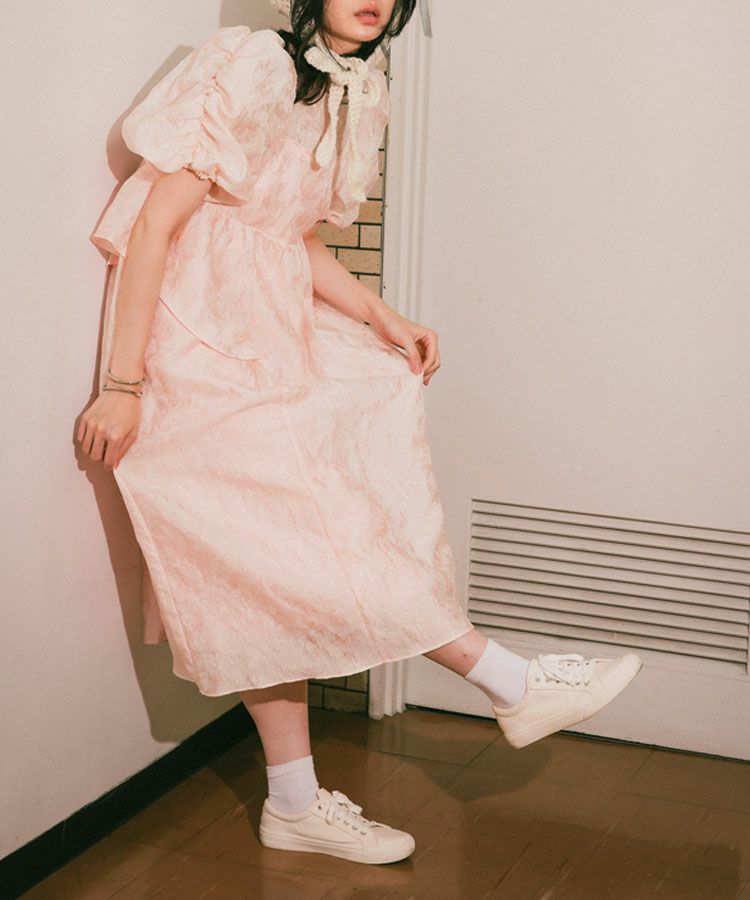 ワンピース ANDRESD bubble sleeve jacquard dress/M bubble sleeve jacquard dress | ANDRESD