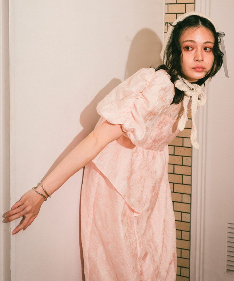 bubble sleeve jacquard dress