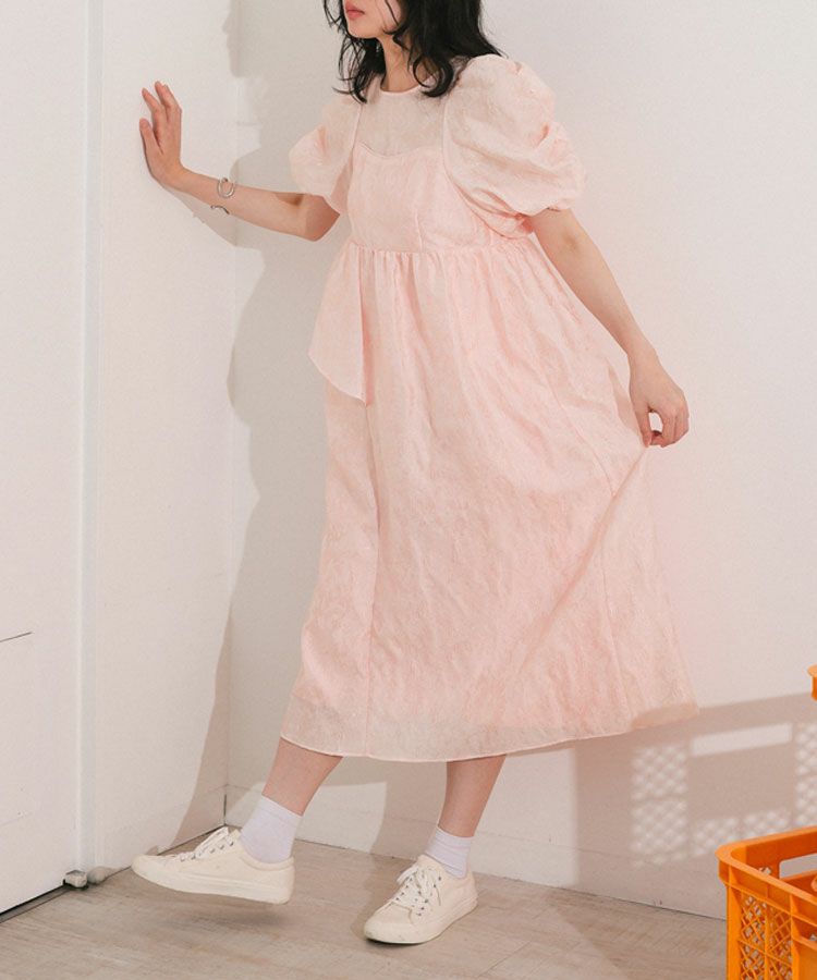 bubble sleeve jacquard dress