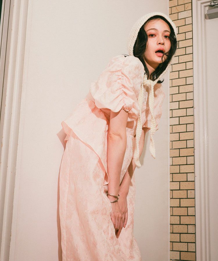 bubble sleeve jacquard dress