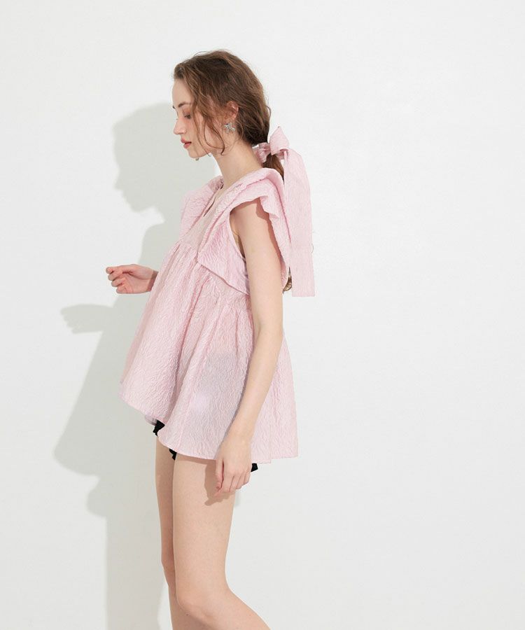 【ANDRESED】sheer jacquard peplum tops sheer jacquard peplum tops