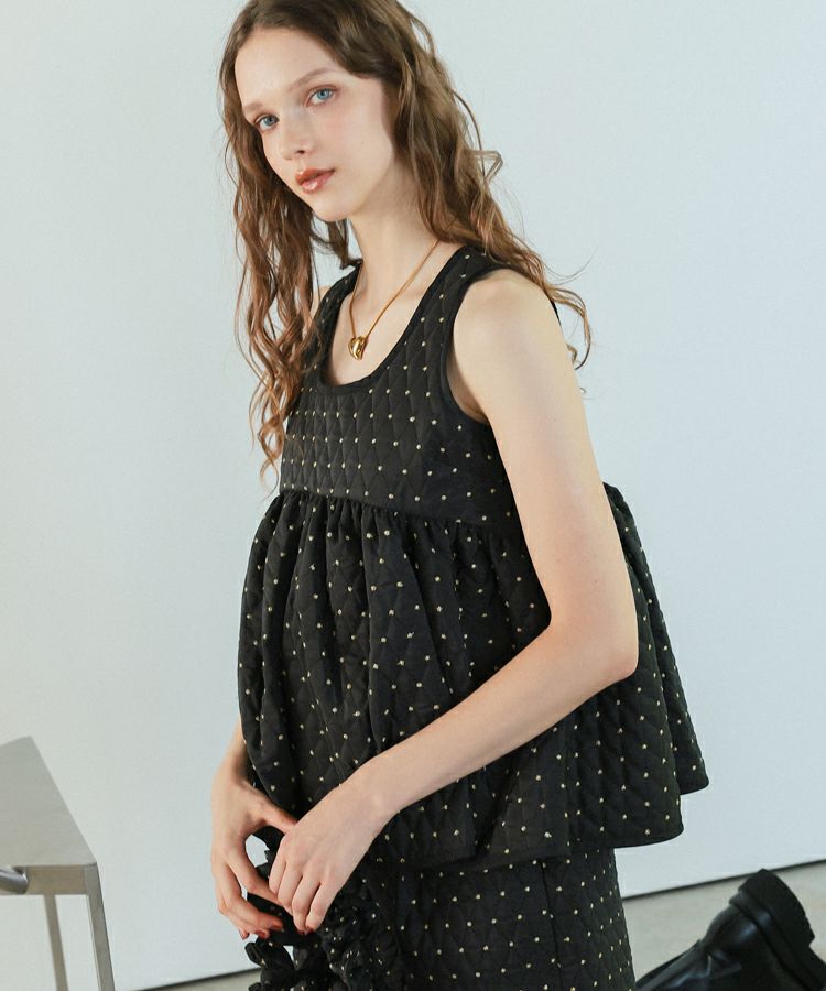 Donoban ドットキルティングフレアトップス