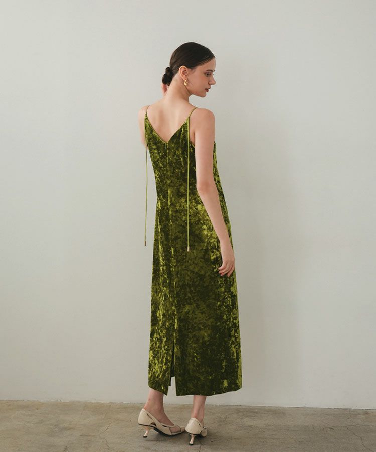 curved square velour dress[8FS]