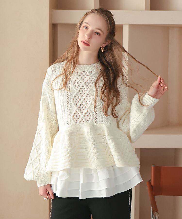 ケーブルフレアニット