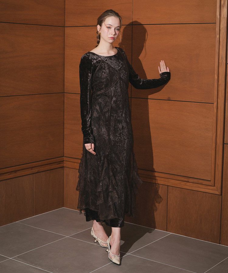sparkle lace velour dress ベロアワンピ ANDRESD sparkle lace velour